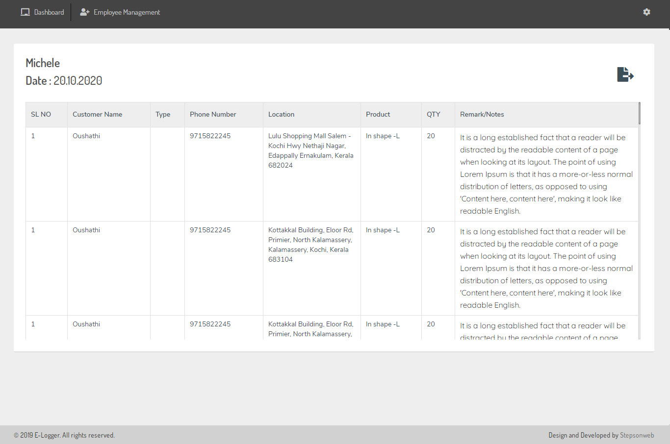 Daily Report of Sales Staff